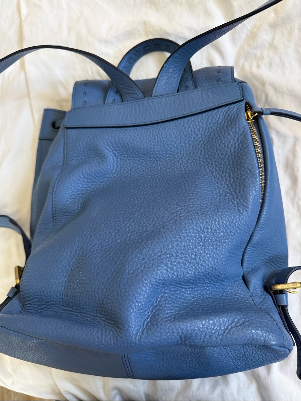 Cole Haan Pebbled Blue Leather Backpack - Sleek Everyday Carry - Picture 2 of 10